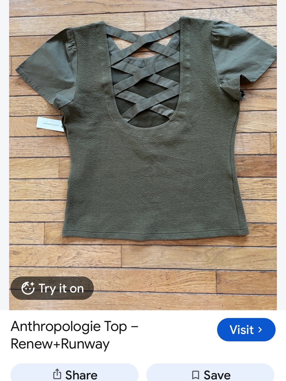 NWT Anthropologie Olive Green Textured Crisscross Back Top | Size XXS - Picture 3 of 5